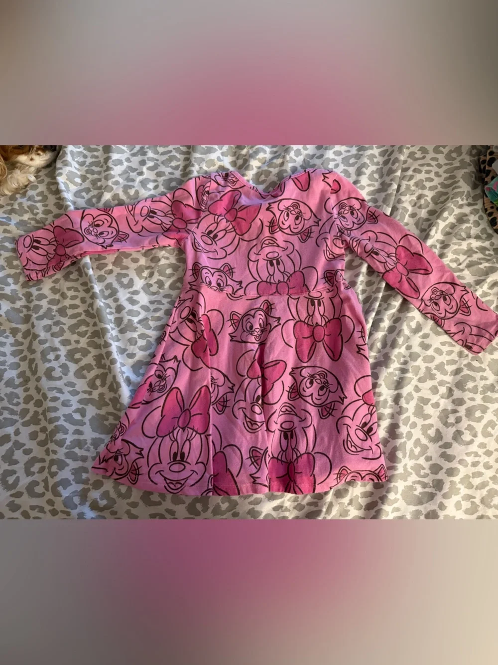 Disney Pink Minnie Mouse Long Sleeve Dress with Bow Print